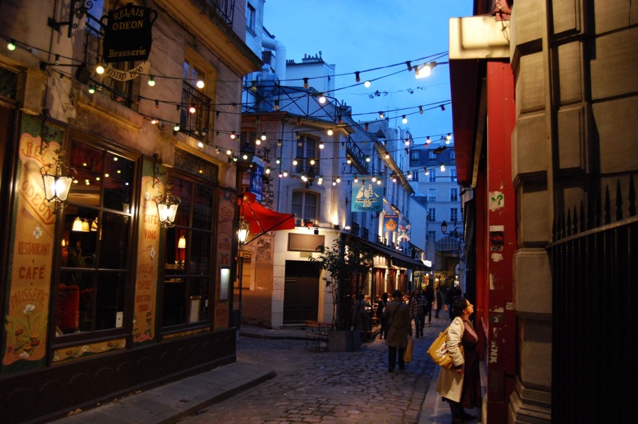 Paris at night cobblestone street