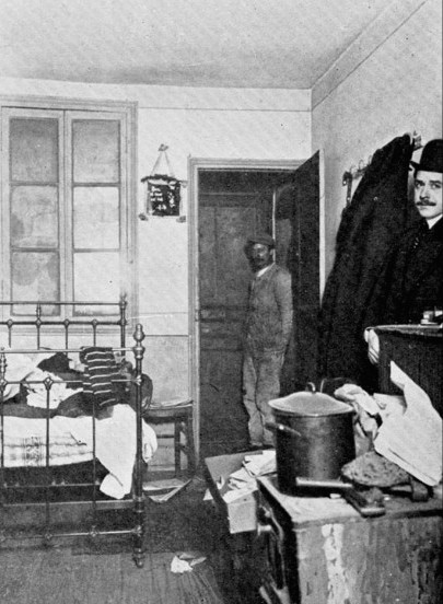 PARIS - 1911: Vincenzo Peruggia perpetrated what has been described as the greatest art theft of the 20th century. The former Louvre worker walked into the museum one day and, noticing the room containing the Mona Lisa had no guards or visitors, took the painting off its pegs, removed it from the frame, and walked out of the Louvre with it under his arm. This image shows his apartment that he hid the painting in Paris. (Photo by Roger-Viollet/Getty Images)