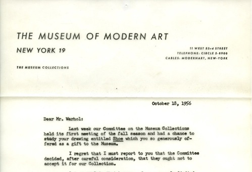 A Letter of Rejection to Andy Warhol c.1956