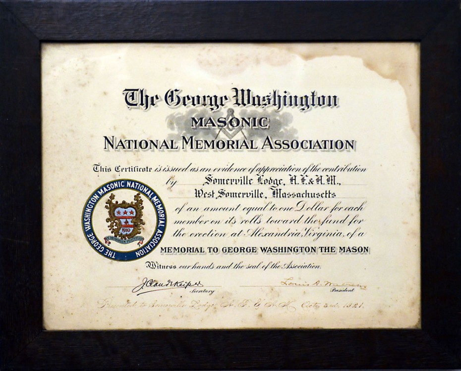 Somerville lodge certificate