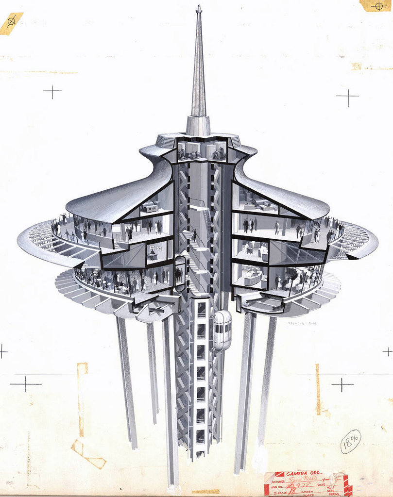 Century 21 Exposition (Seattle, Wash.), design for the Space Needle, cross section of restaurant by John Graham & Company