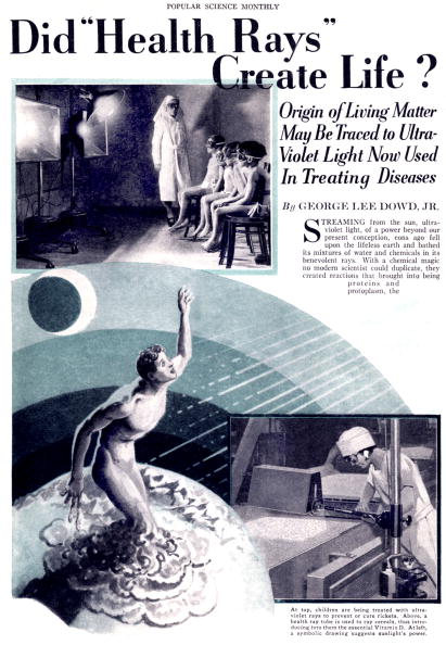 Article by George Lee Dowd JR about ultraviolet rays benefit for health published in american magazine "Popular science monthly" in january 1931