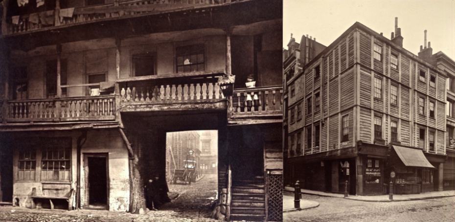 Left: Balcony at the Oxford Arms. Right: The corner of Fore St and Milton St