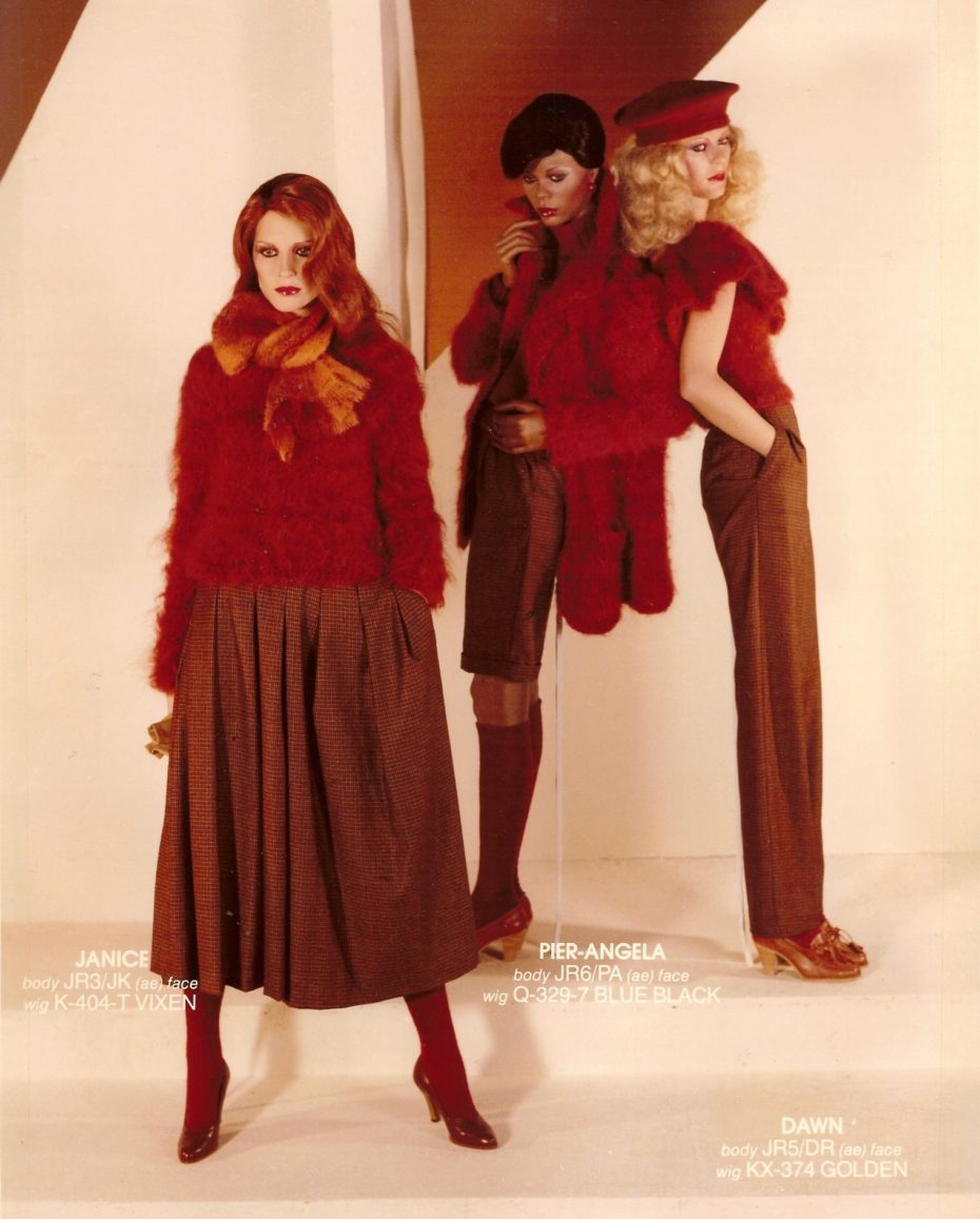 fashion, 1990s, mannequin, wearing lucent top, full length