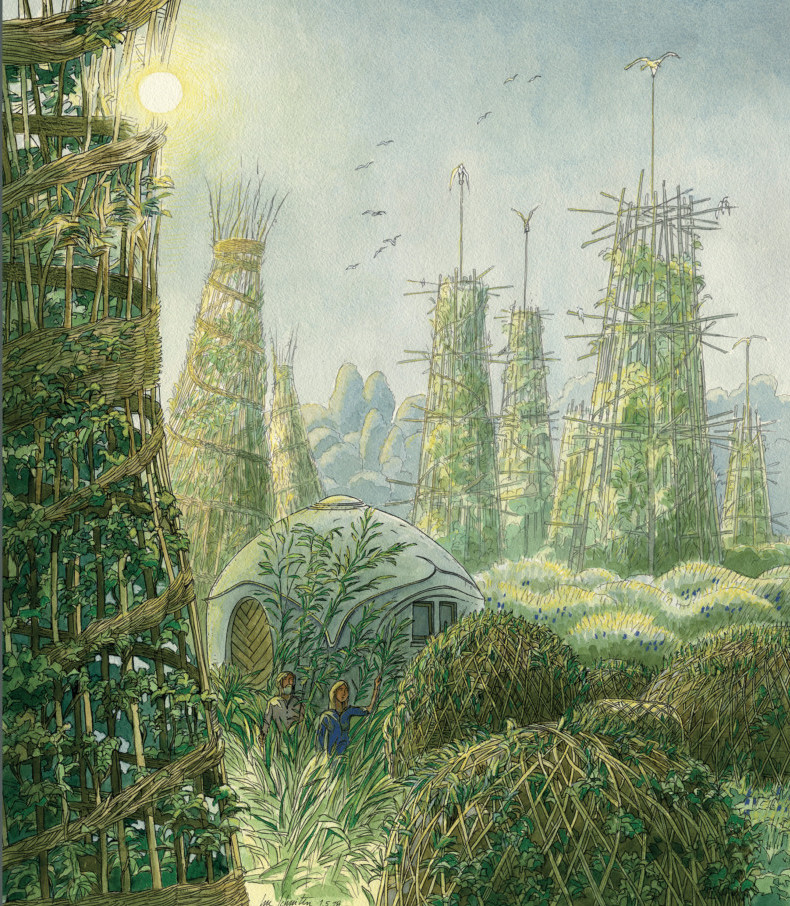 solarpunk,city, green,plants, buildings,art nouveau, concept art 